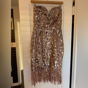 Strapless Sequin Fringe Dress